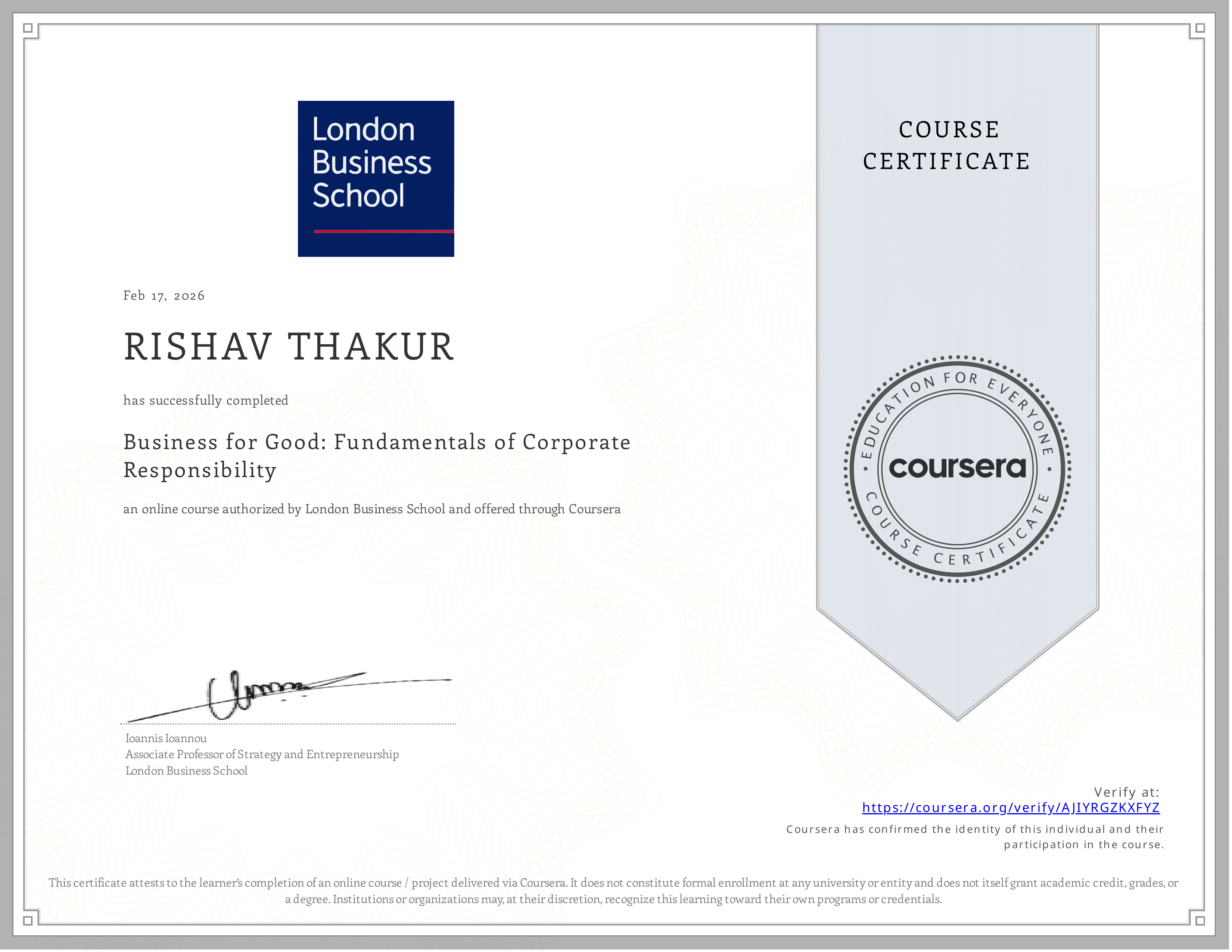 London Business School Business for Good Certificate
